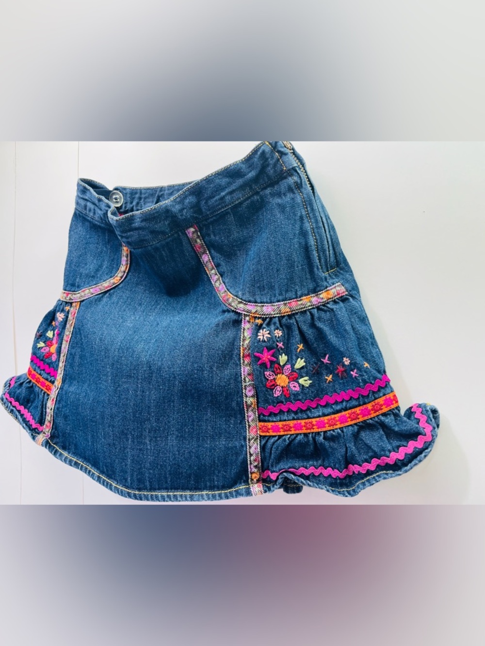 Gymboree Denim Skirt with Pink & Multicolor Embroidery - Picture 3 of 11